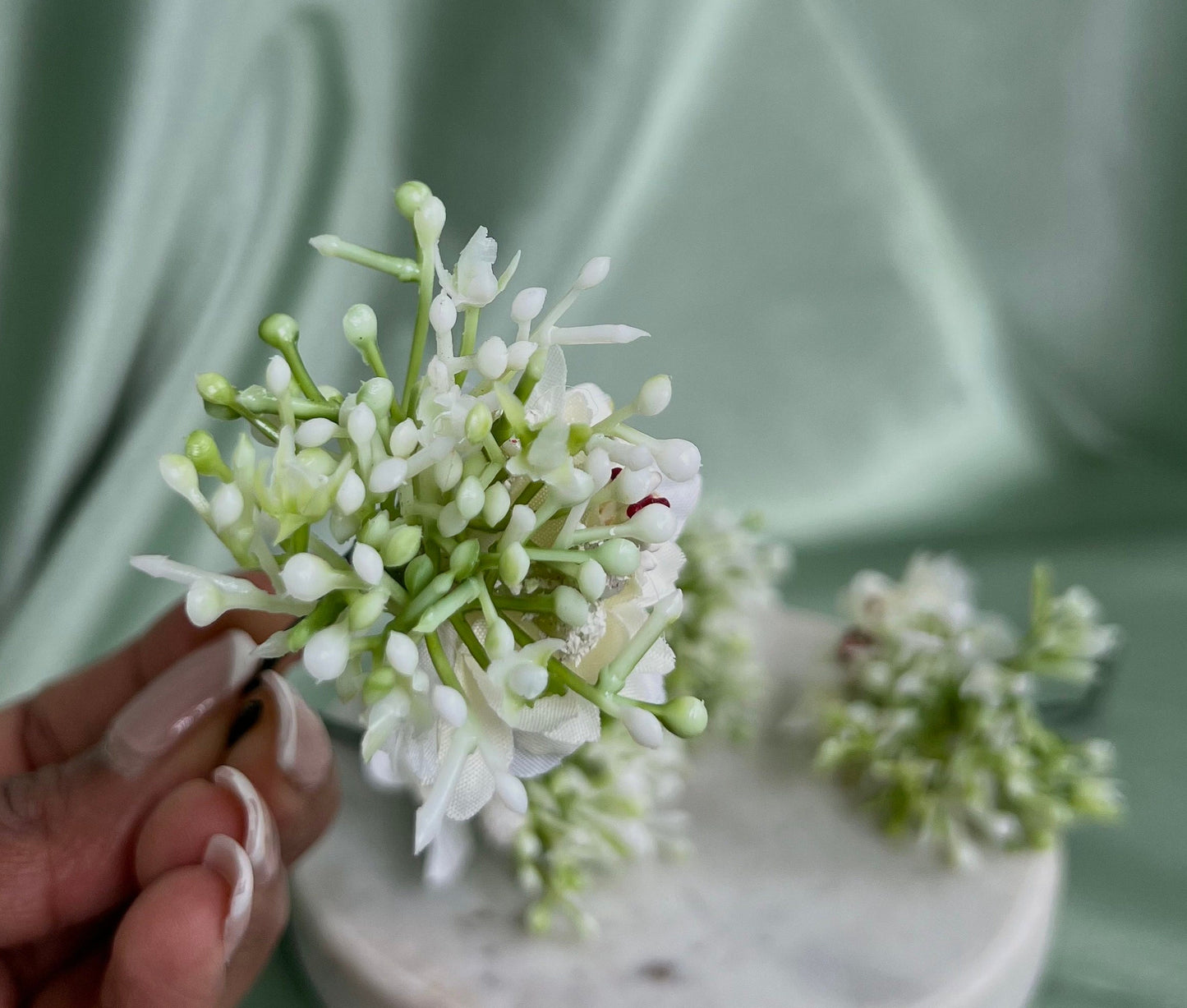 Indian Hair Flower Hair Accessory Pack of 4 - White/Mint/ Unique Style/ Indian/ Pakistani/Fashion Jewellery/ Gift for Women