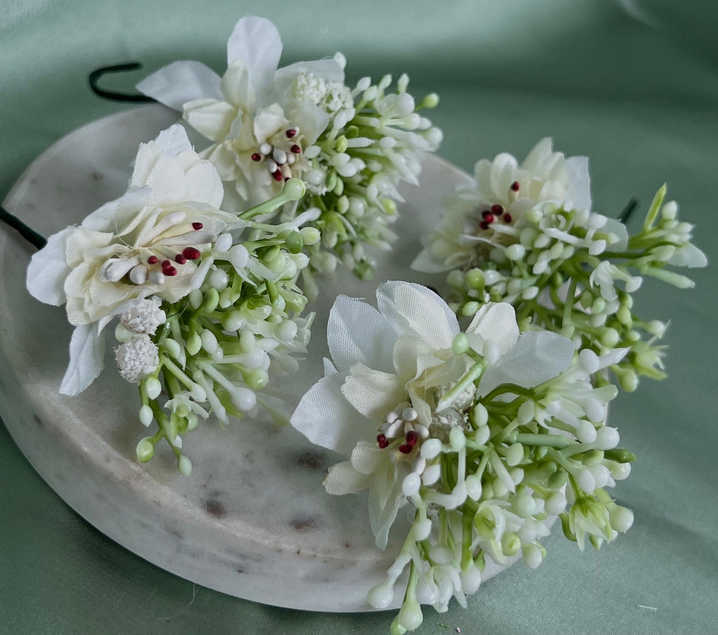 Indian Hair Flower Hair Accessory Pack of 4 - White/Mint/ Unique Style/ Indian/ Pakistani/Fashion Jewellery/ Gift for Women