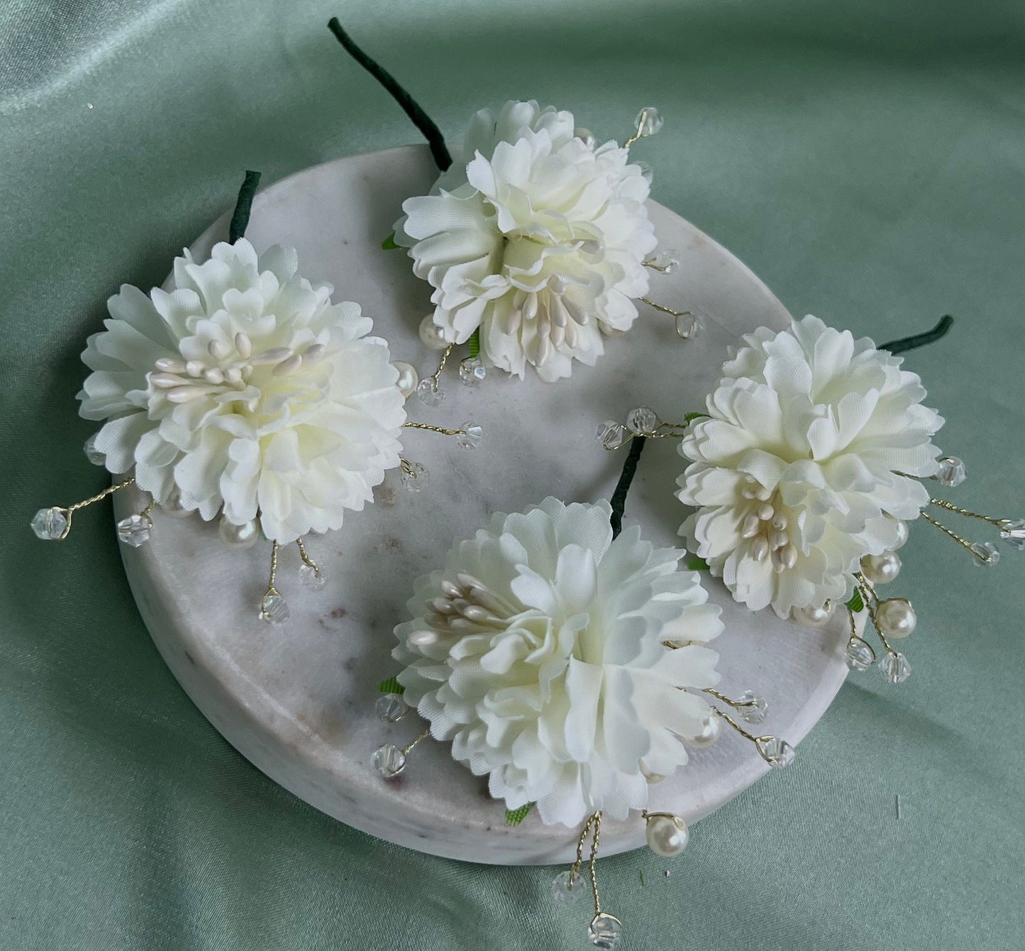 Flower Hair Accessory Pack of 4 - White/ Unique Style/ Indian/ Pakistani/Fashion Jewellery/ Gift for Women