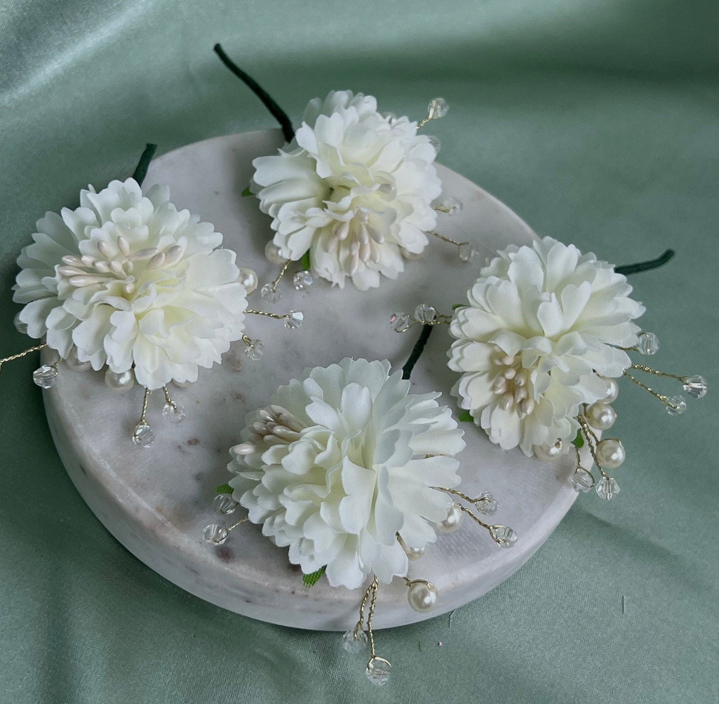 Flower Hair Accessory Pack of 4 - White/ Unique Style/ Indian/ Pakistani/Fashion Jewellery/ Gift for Women