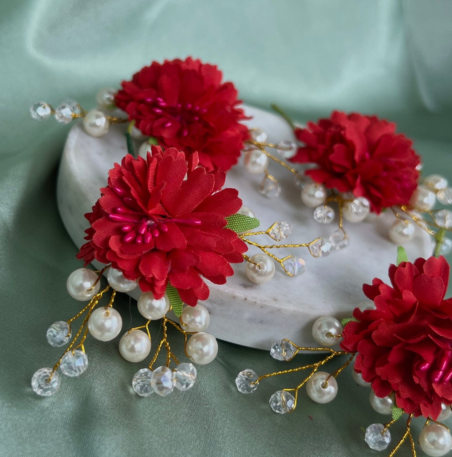 Hair Flower Hair Accessory Pack of 4 - Red/ Unique Style/ Indian/ Pakistani/Fashion Jewellery/ Gift for Women