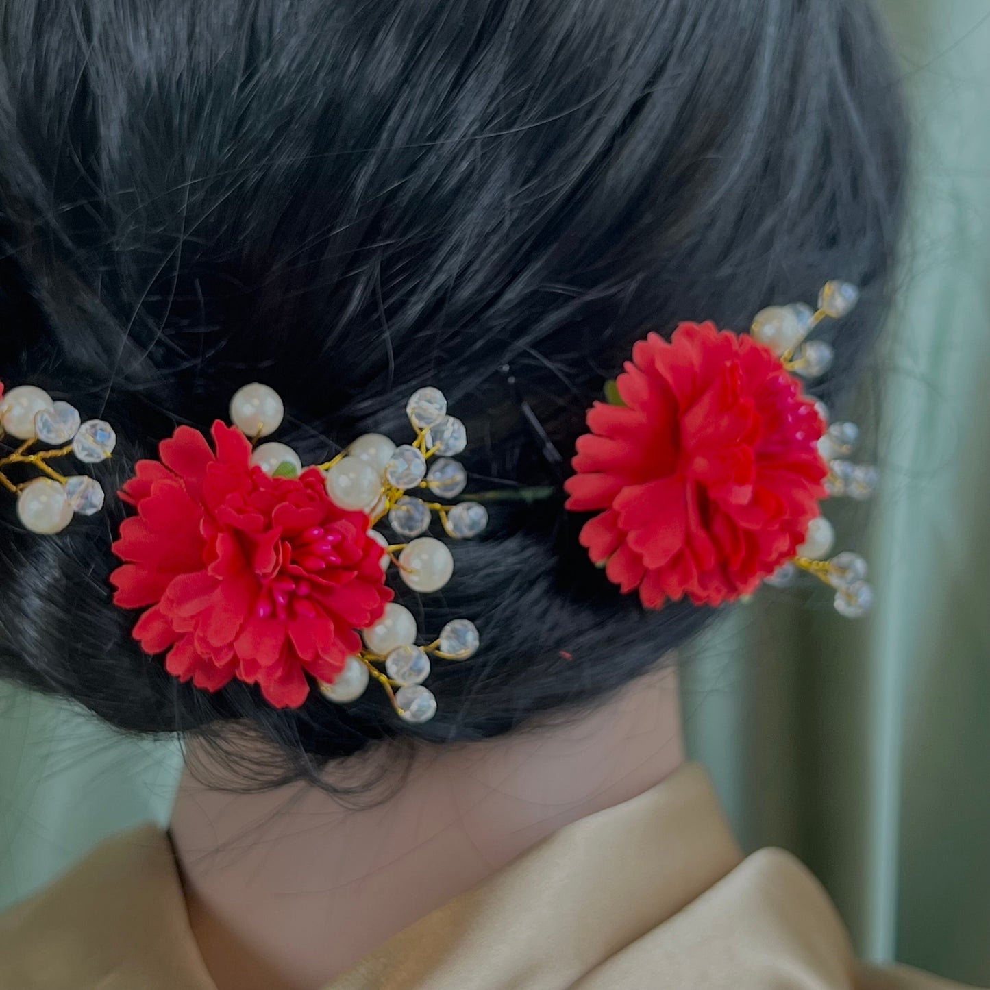 Hair Flower Hair Accessory Pack of 4 - Red/ Unique Style/ Indian/ Pakistani/Fashion Jewellery/ Gift for Women