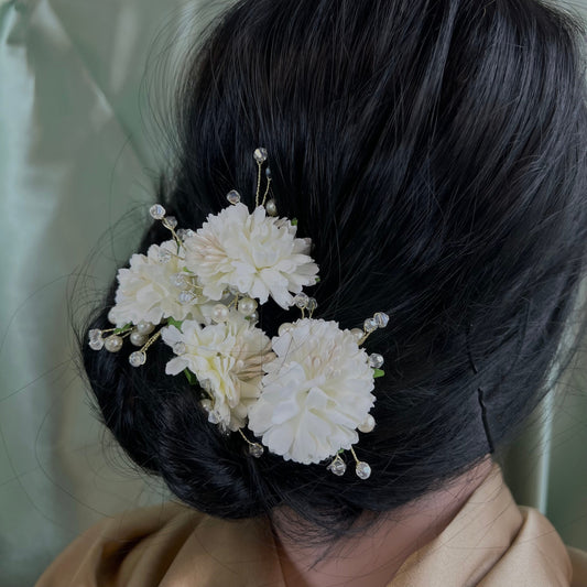 Flower Hair Accessory Pack of 4 - White/ Unique Style/ Indian/ Pakistani/Fashion Jewellery/ Gift for Women