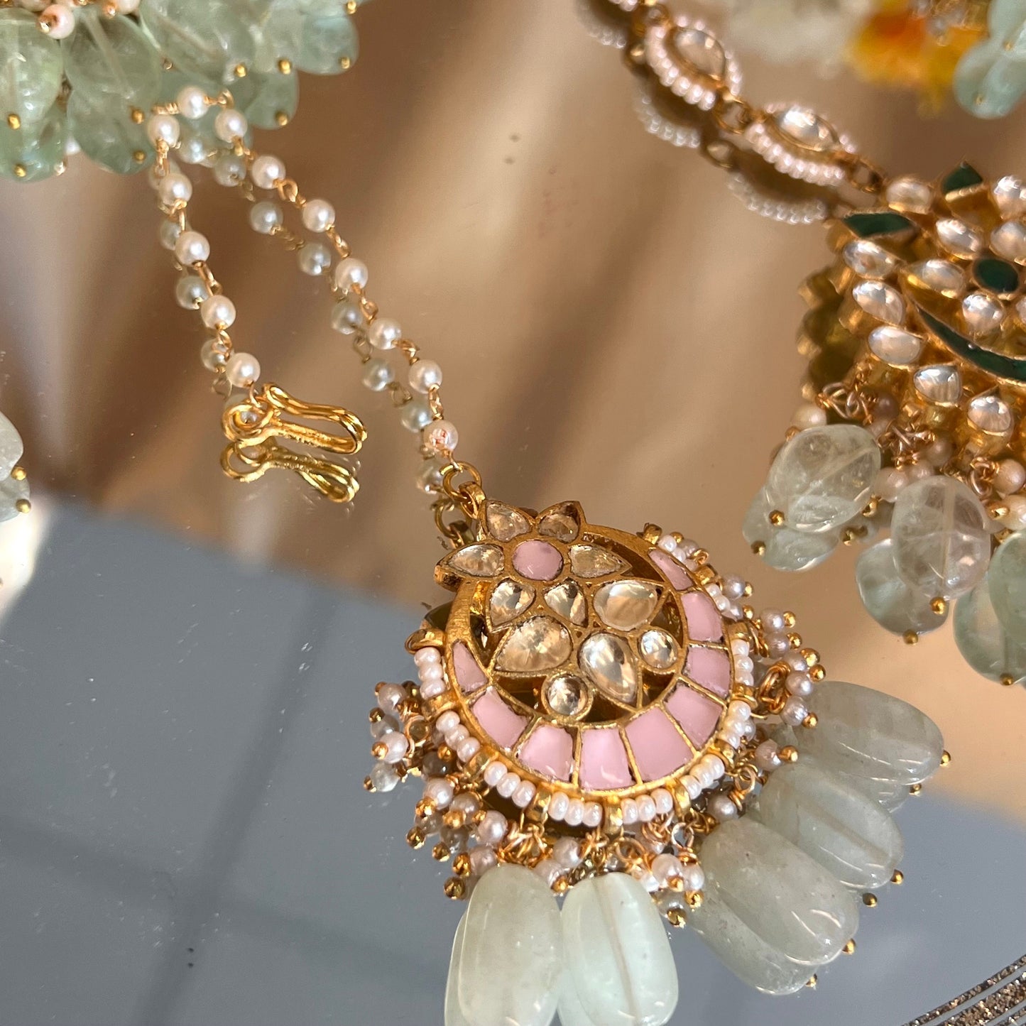 Real Kundan Tikka- Pink/ Tikli/ Indian/ Pakistani Fashion Jewellery/ Maang Tikkas