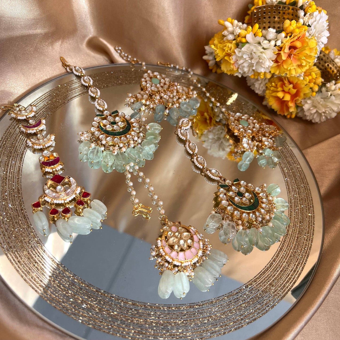 Real Kundan Tikka- Pink/ Tikli/ Indian/ Pakistani Fashion Jewellery/ Maang Tikkas