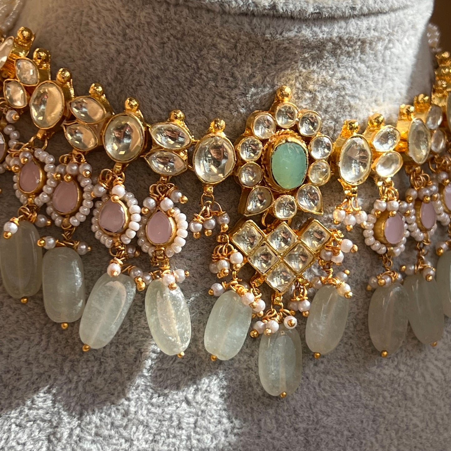 Pink/ Mint Faux Kundan Bright Gold Necklace Only/ Unique Style/ Indian/ Pakistani/Fashion Jewellery/ Gift for Women