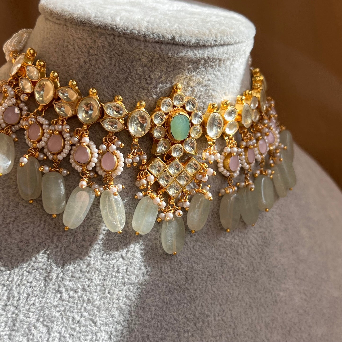 Pink/ Mint Faux Kundan Bright Gold Necklace Only/ Unique Style/ Indian/ Pakistani/Fashion Jewellery/ Gift for Women