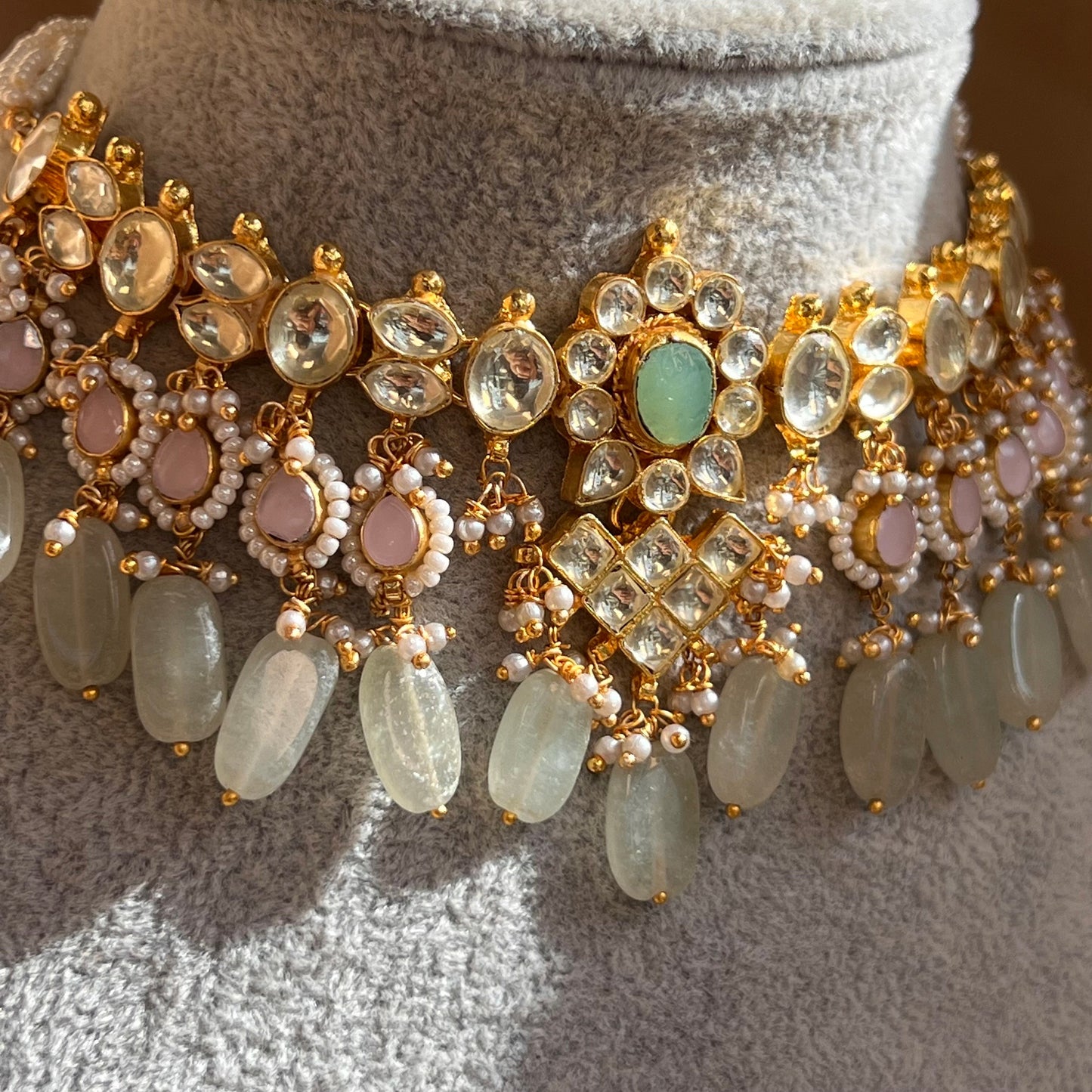 Pink/ Mint Faux Kundan Bright Gold Necklace Only/ Unique Style/ Indian/ Pakistani/Fashion Jewellery/ Gift for Women