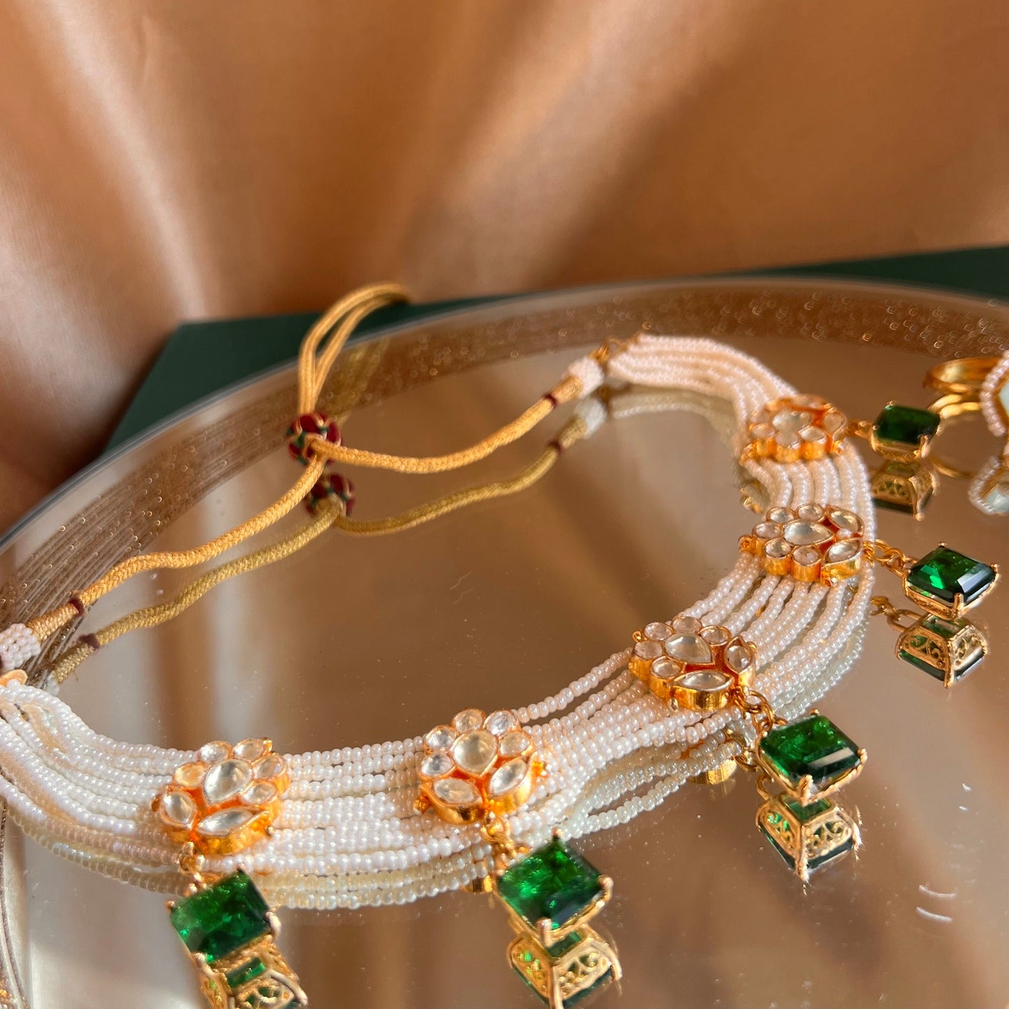 Green Real Kundan Bright Gold Choker Only High Quality Indian Pakistani Jewellery Pearl Fashion