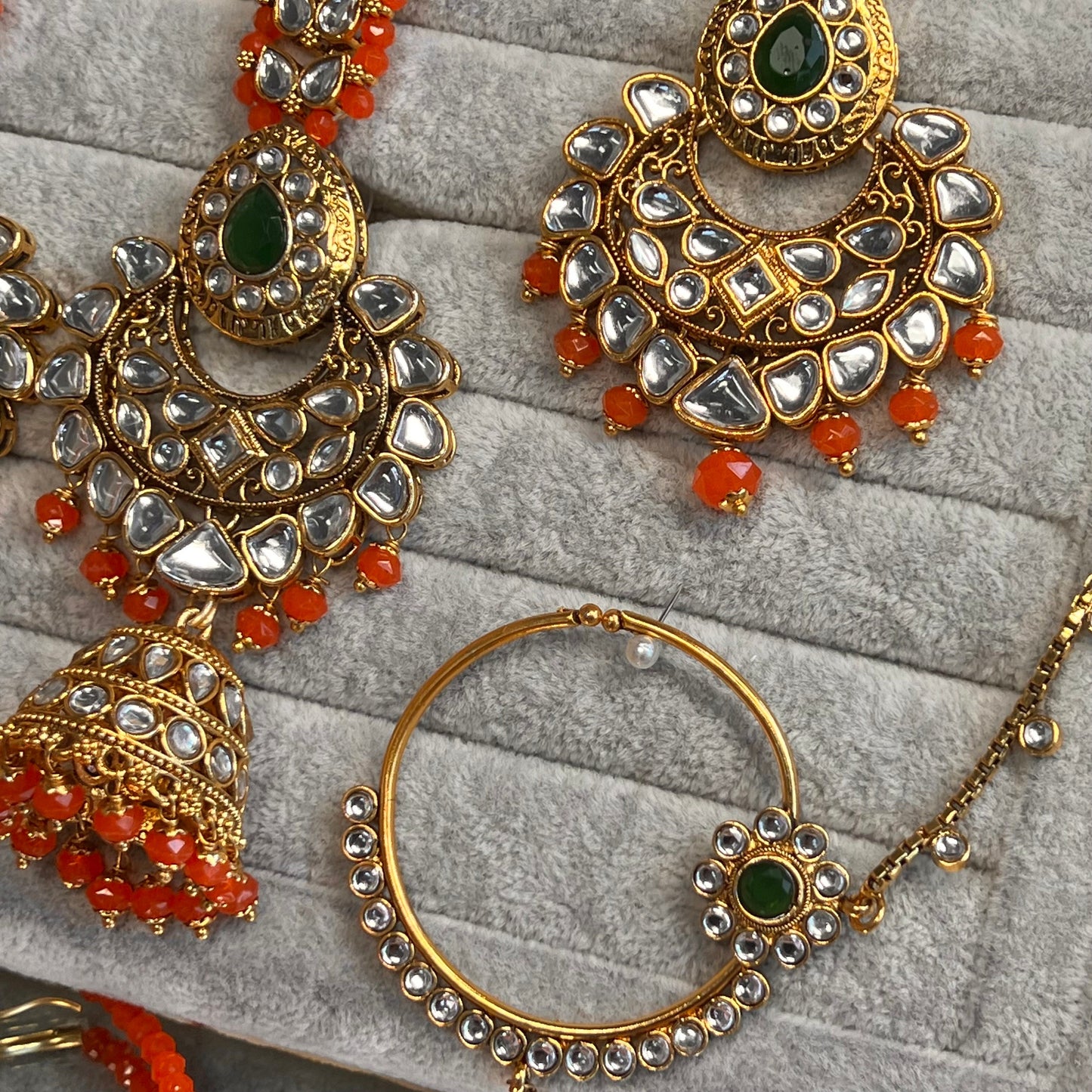 Faux Kundan Mendhi Colour Bridal Set/ Full Bridal Set/ Indian/ Pakistani Style/Necklace/ Choker/ Earring/ Tikka/ Mathapatti/Mala/Jhumar