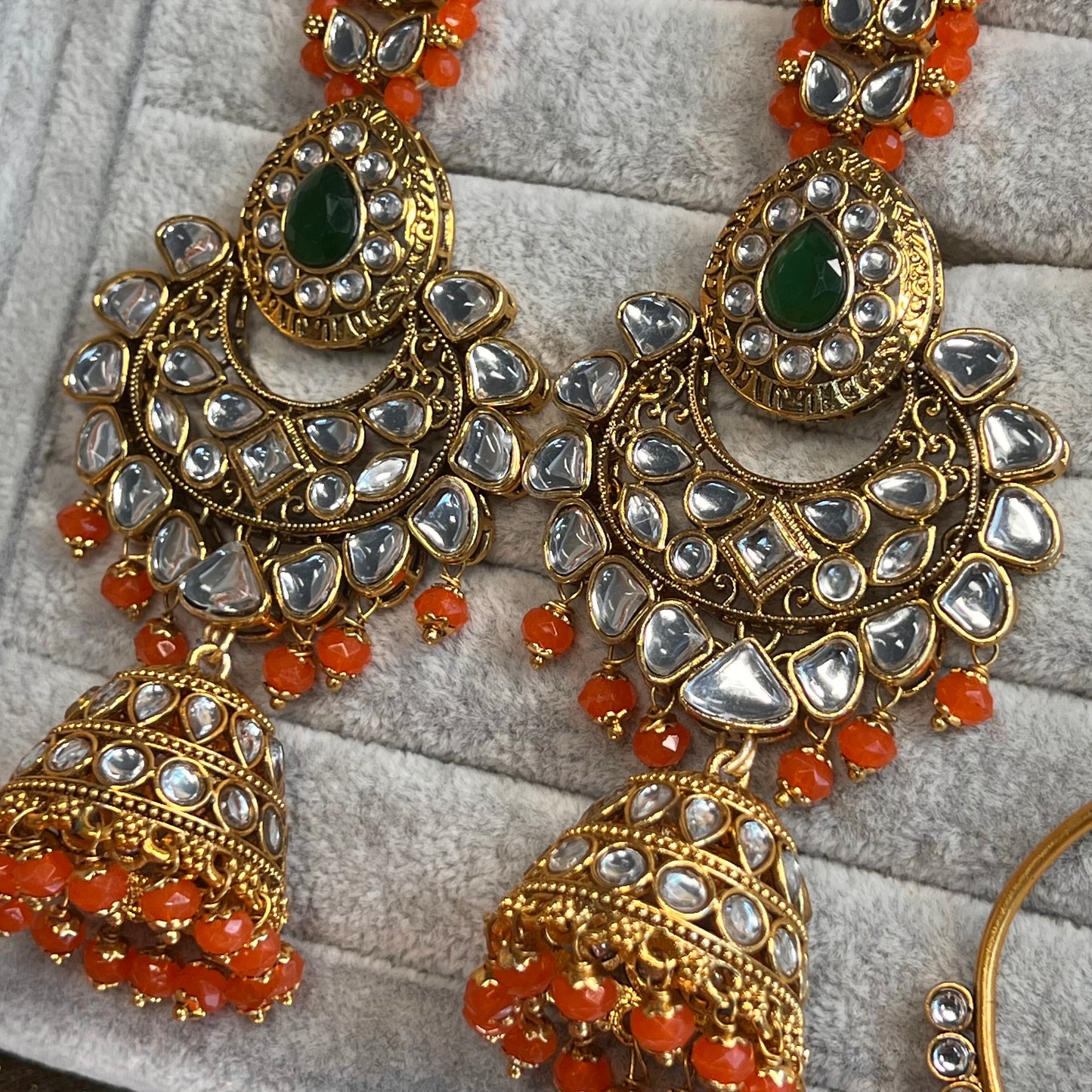 Faux Kundan Mendhi Colour Bridal Set/ Full Bridal Set/ Indian/ Pakistani Style/Necklace/ Choker/ Earring/ Tikka/ Mathapatti/Mala/Jhumar