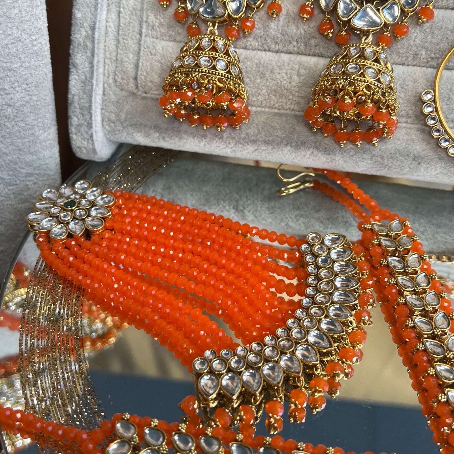 Faux Kundan Mendhi Colour Bridal Set/ Full Bridal Set/ Indian/ Pakistani Style/Necklace/ Choker/ Earring/ Tikka/ Mathapatti/Mala/Jhumar