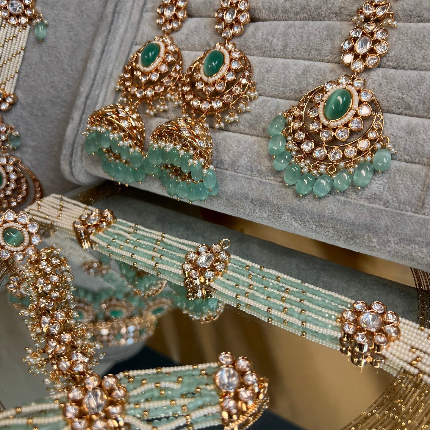 Real Kundan Gold Plated Mint Full Choker Set/ Indian/ Pakistani Style/Necklace/ Choker/ Earring/ Tikka/ Mathapatti/Mala/Jhumar