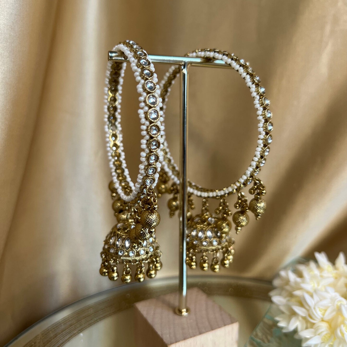 Faux Kundan Gold Ball Jhumka Bangle Pair/Indian/ Pakistani/Jewelley/ Fashion Bracelet