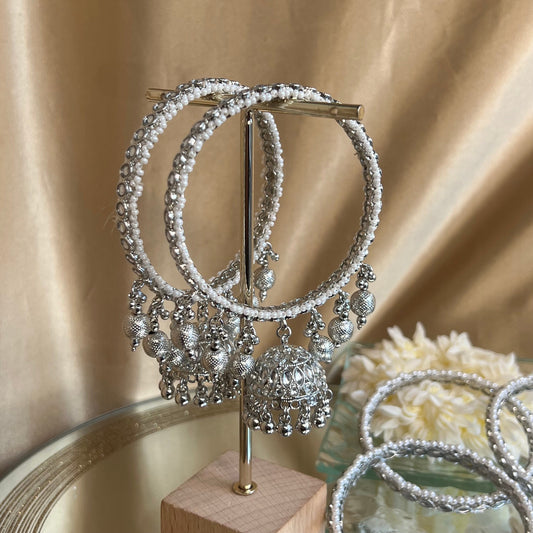 Silver Kundan Ball Jhumka Bangle Pair/Indian/ Pakistani/Jewelley/ Fashion Bracelet