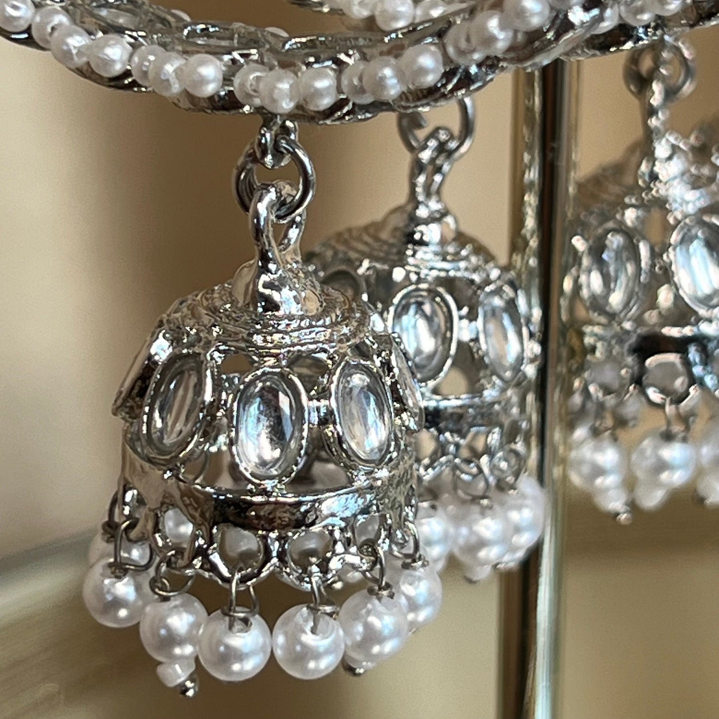 Silver Kundan Pearl Jhumka Bangle X 4/Indian/ Pakistani/Jewelley/ Fashion Bracelet