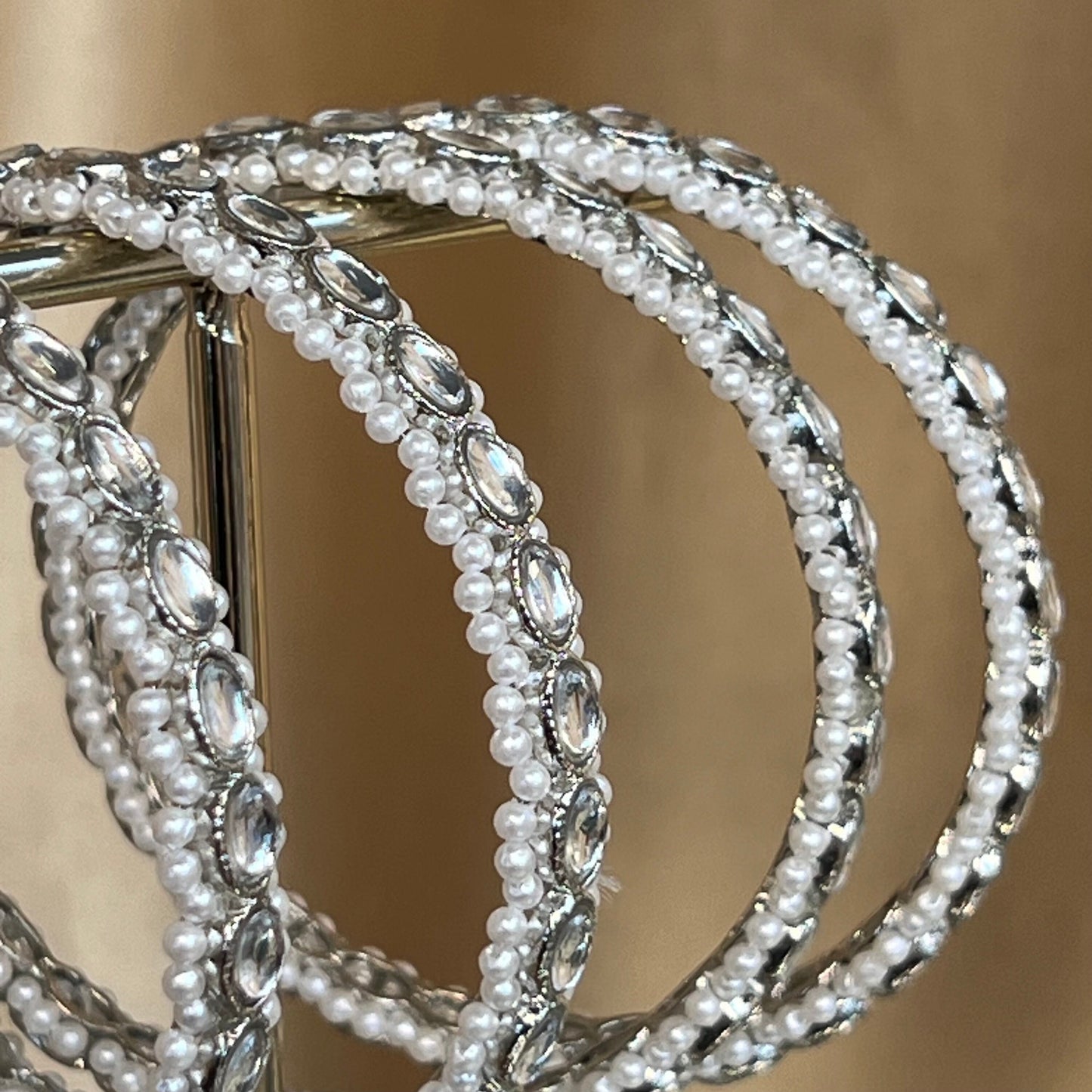 Silver Kundan Pearl Jhumka Bangle X 4/Indian/ Pakistani/Jewelley/ Fashion Bracelet