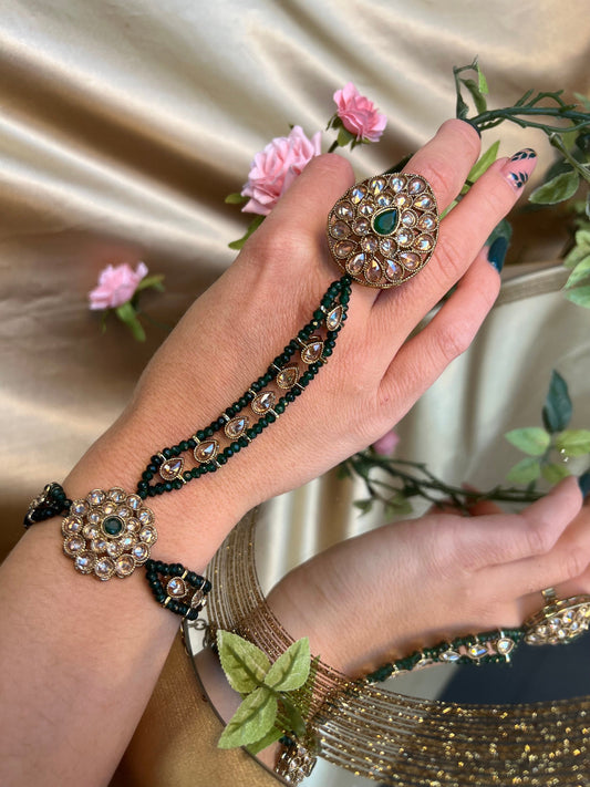 Green Hand Harness/ Fashion Jewellery/ Gift for Women/Indian/Pakistani style /Haathphool/Hand Accessory