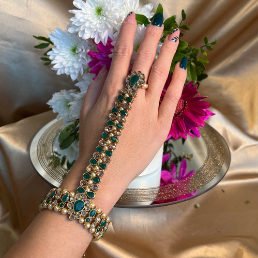 Green Pearl Hand Harness/ Fashion Jewellery/ Gift for Women/Indian/Pakistani style /Haathphool/Hand Accessory