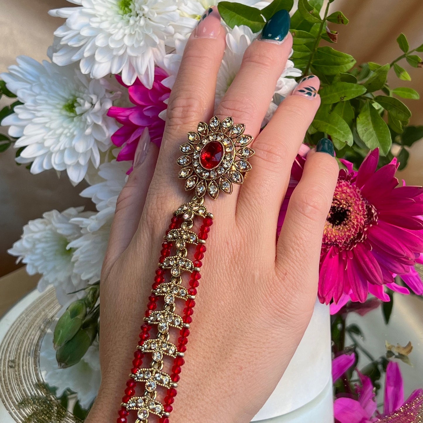 Maroon/Clear Hand Harness/ Fashion Jewellery/ Gift for Women/Indian/Pakistani style /Haathphool/Hand Accessory