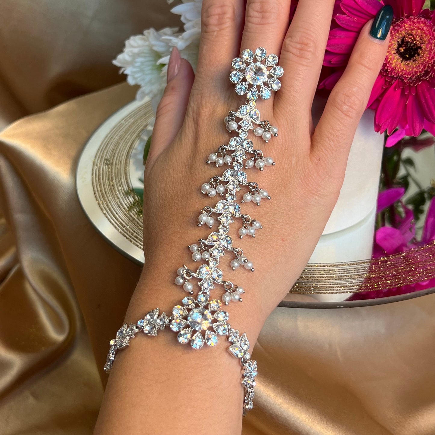 Silver Hand Harness/ Fashion Jewellery/ Gift for Women/Indian/Pakistani style /Haathphool/Hand Accessory