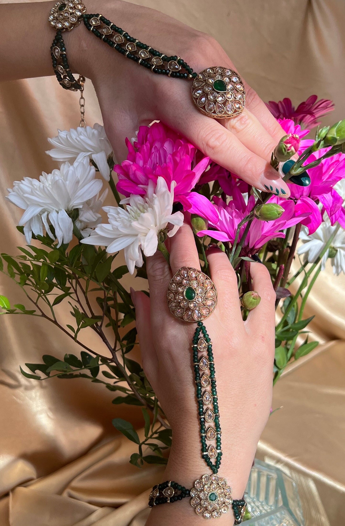 Green Hand Harness/ Fashion Jewellery/ Gift for Women/Indian/Pakistani style /Haathphool/Hand Accessory