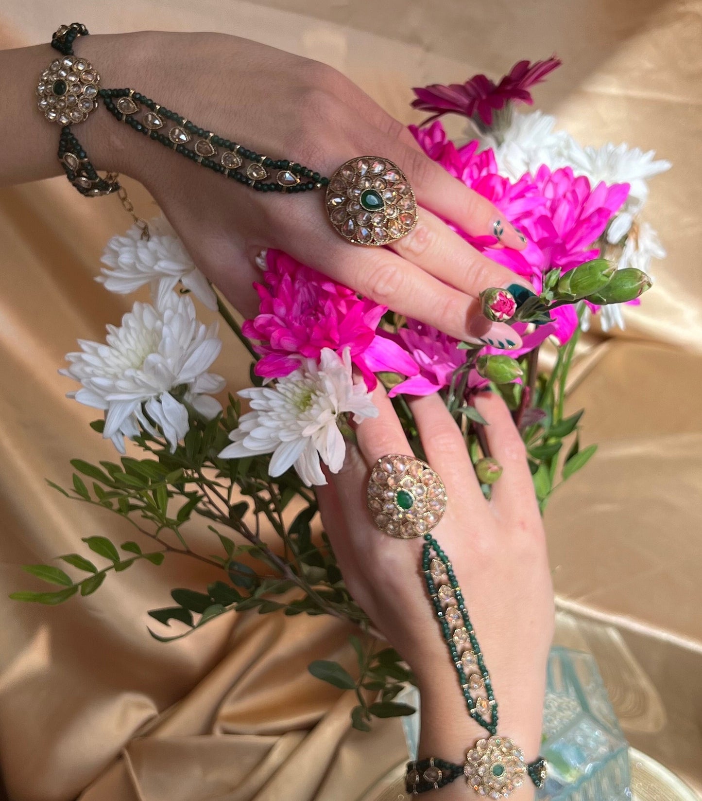 Green Hand Harness/ Fashion Jewellery/ Gift for Women/Indian/Pakistani style /Haathphool/Hand Accessory