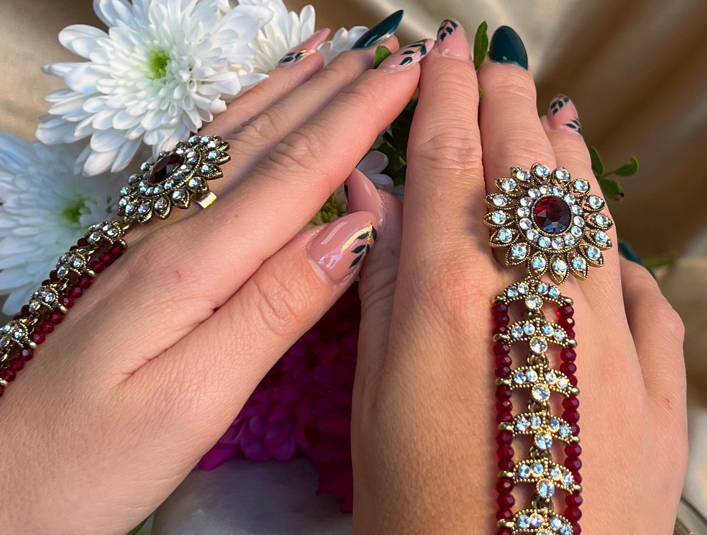 Maroon/Clear Hand Harness/ Fashion Jewellery/ Gift for Women/Indian/Pakistani style /Haathphool/Hand Accessory