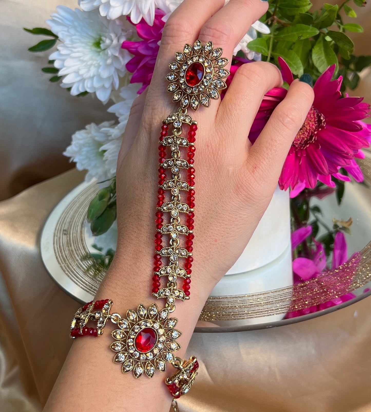 Maroon/Clear Hand Harness/ Fashion Jewellery/ Gift for Women/Indian/Pakistani style /Haathphool/Hand Accessory