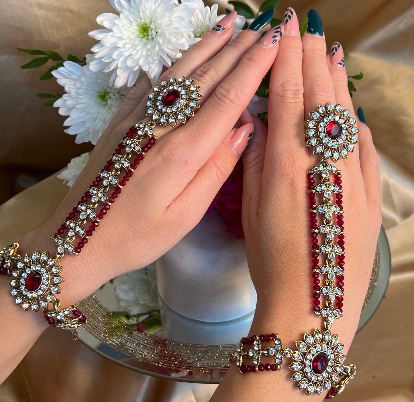 Maroon/Clear Hand Harness/ Fashion Jewellery/ Gift for Women/Indian/Pakistani style /Haathphool/Hand Accessory