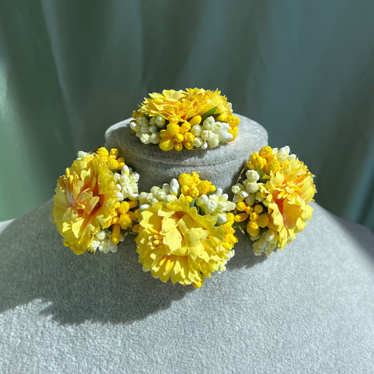 Women Bridal Haldi/Mehendi Function Yellow Floral Jewellery Set