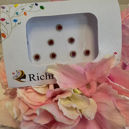 Maroon Round Bindi Pack/ Bindiya/ Chanlo/ Indian Accessory/ Forehead Sticky Gem