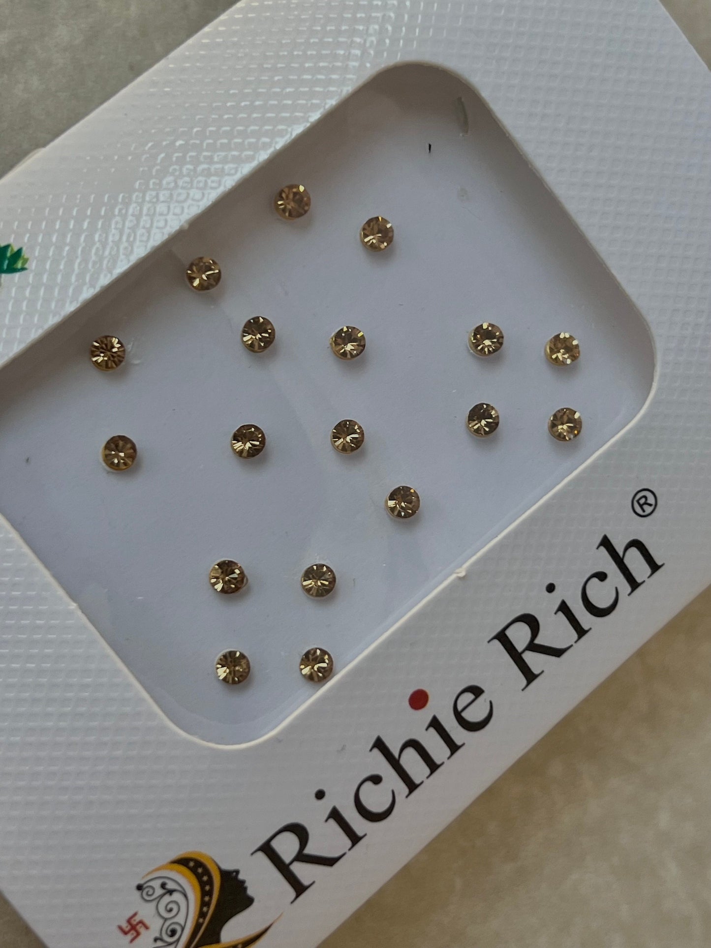 Small Gold Crystal Bindi Pack/ Bindiya/ Chanlo/ Indian Accessory/ Forehead Sticky Gem