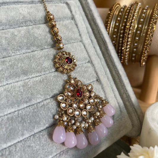 Crystal Tikka - Pink and Maroon/ Tikli/ Indian/ Pakistani Fashion Jewellery/ Maang Tikkas