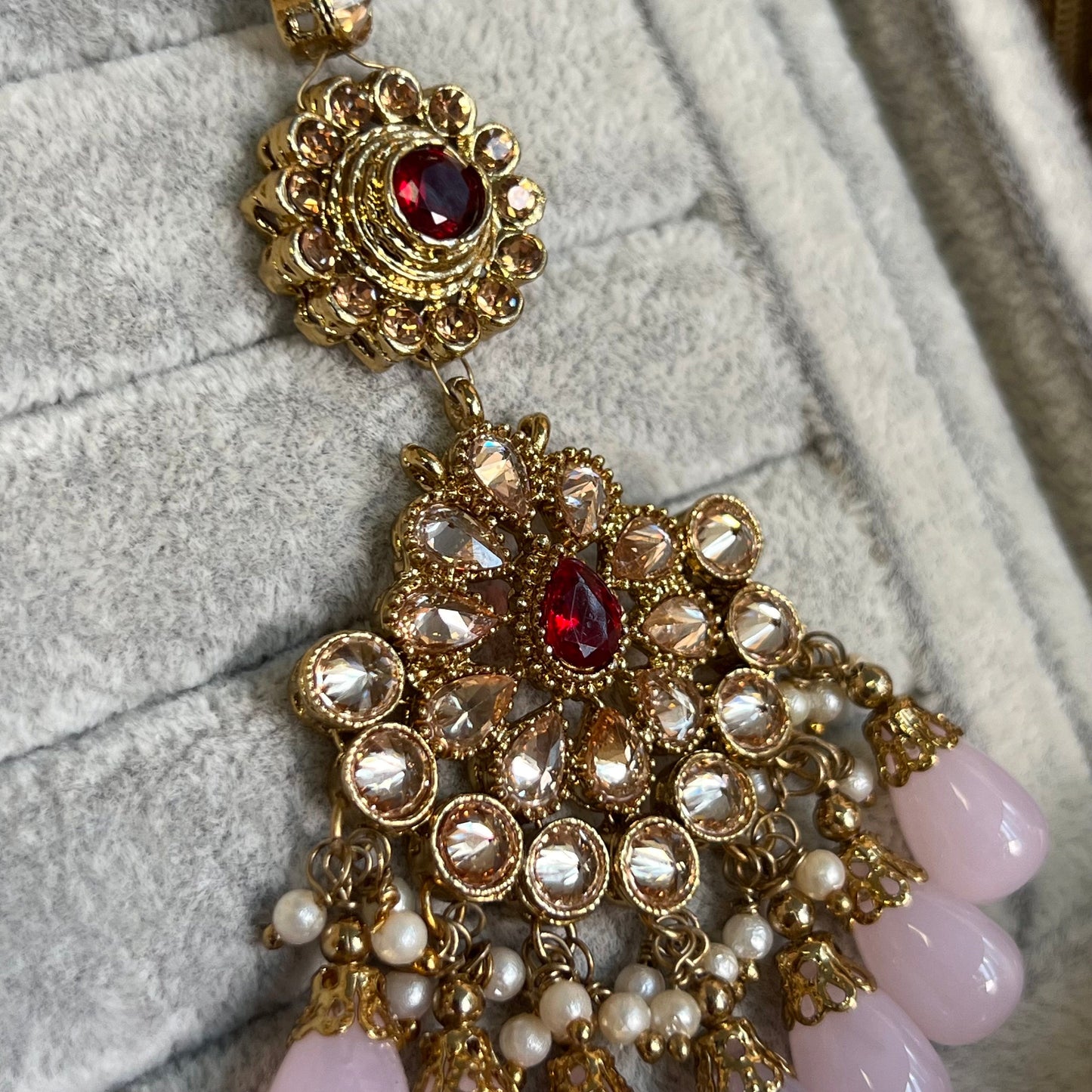 Crystal Tikka - Pink and Maroon/ Tikli/ Indian/ Pakistani Fashion Jewellery/ Maang Tikkas