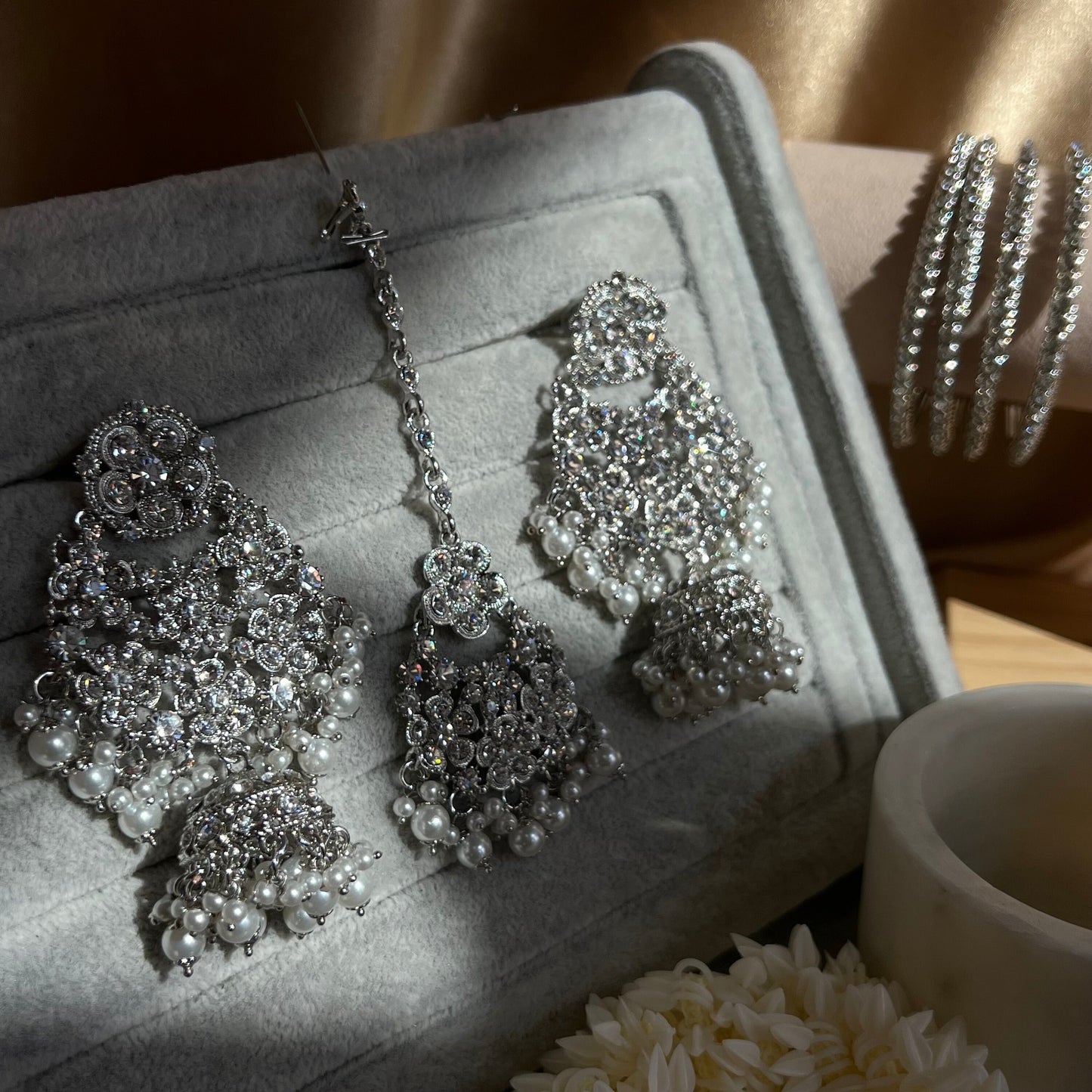 Silver Tikka and Earring Flat Earring Indian/ Pakistani Style/ Jhumki