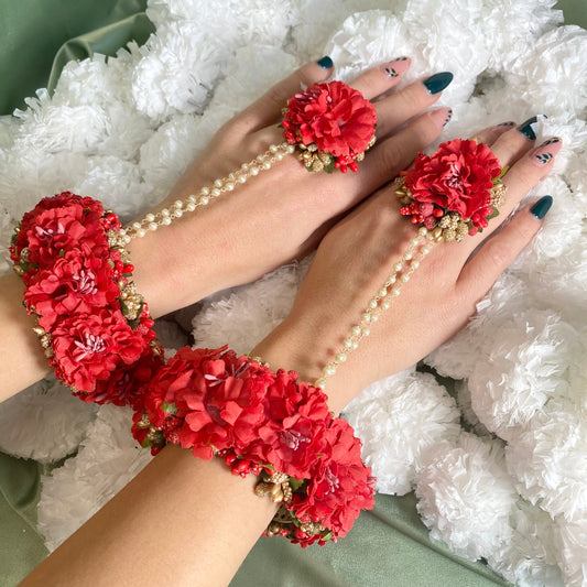 Red Flower Hand harness/Hathpool Mehendi Sangeet Floral Jewellery/ Fashion Jewellery/ Gift for Women/Indian/Pakistani style