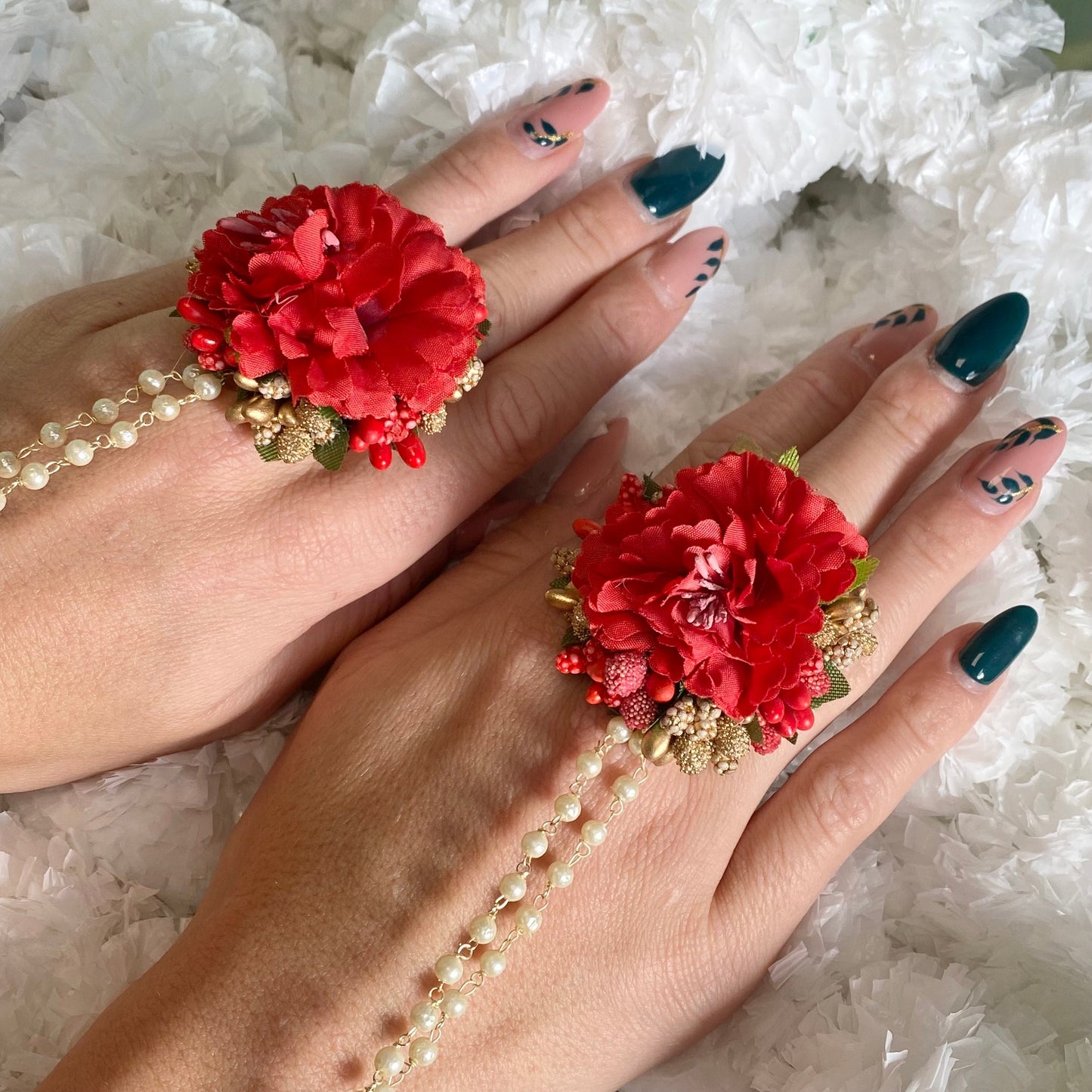 Red Flower Hand harness/Hathpool Mehendi Sangeet Floral Jewellery/ Fashion Jewellery/ Gift for Women/Indian/Pakistani style