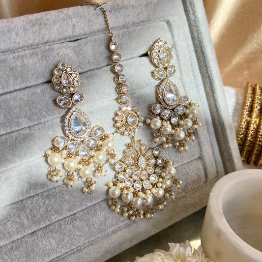 Clear Tikka and Earring/ Flat Earring Indian/ Pakistani Style