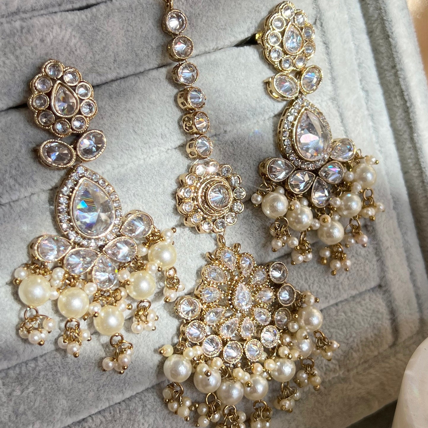 Clear Tikka and Earring/ Flat Earring Indian/ Pakistani Style