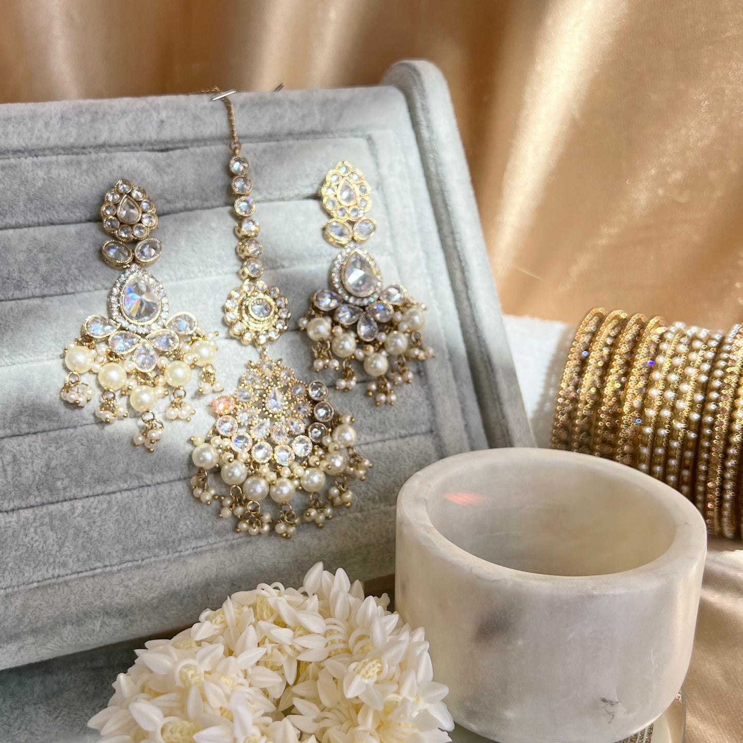 Clear Tikka and Earring/ Flat Earring Indian/ Pakistani Style