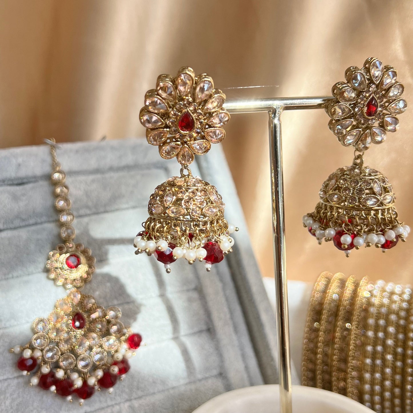 Maroon Jhumka Earring and Tikka/Earring Indian/ Pakistani Style/ Jhumki