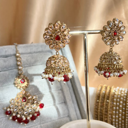 Maroon Jhumka Earring and Tikka/Earring Indian/ Pakistani Style/ Jhumki