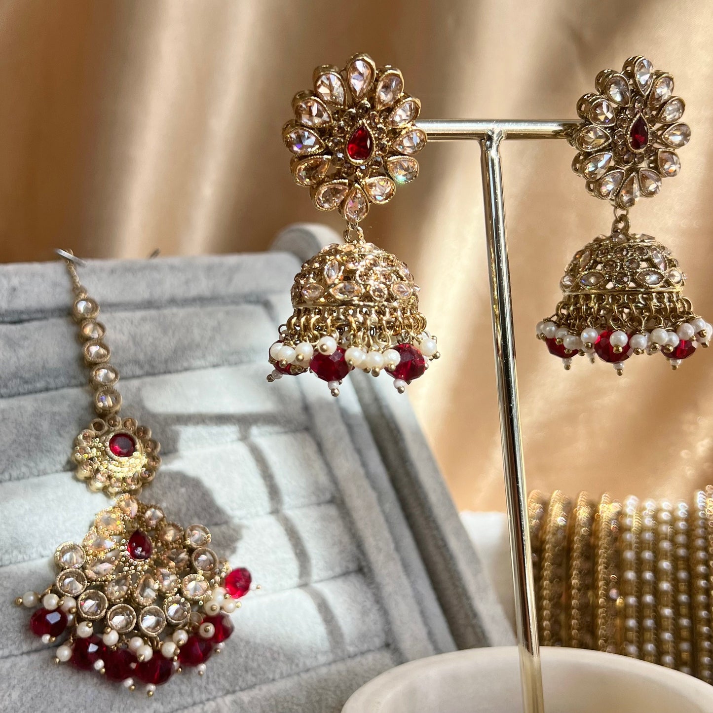 Maroon Jhumka Earring and Tikka/Earring Indian/ Pakistani Style/ Jhumki