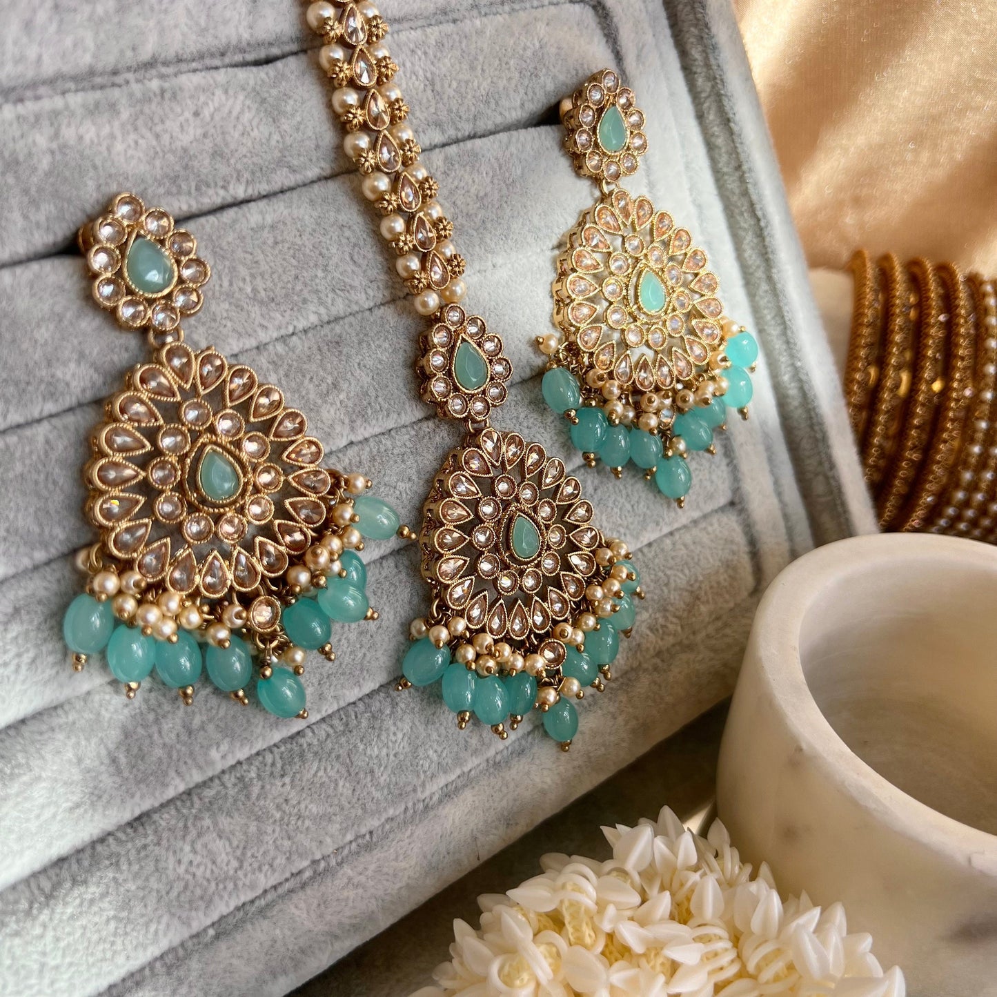 Blue Earring and Tikka/ Flat Earring Indian/ Pakistani Style