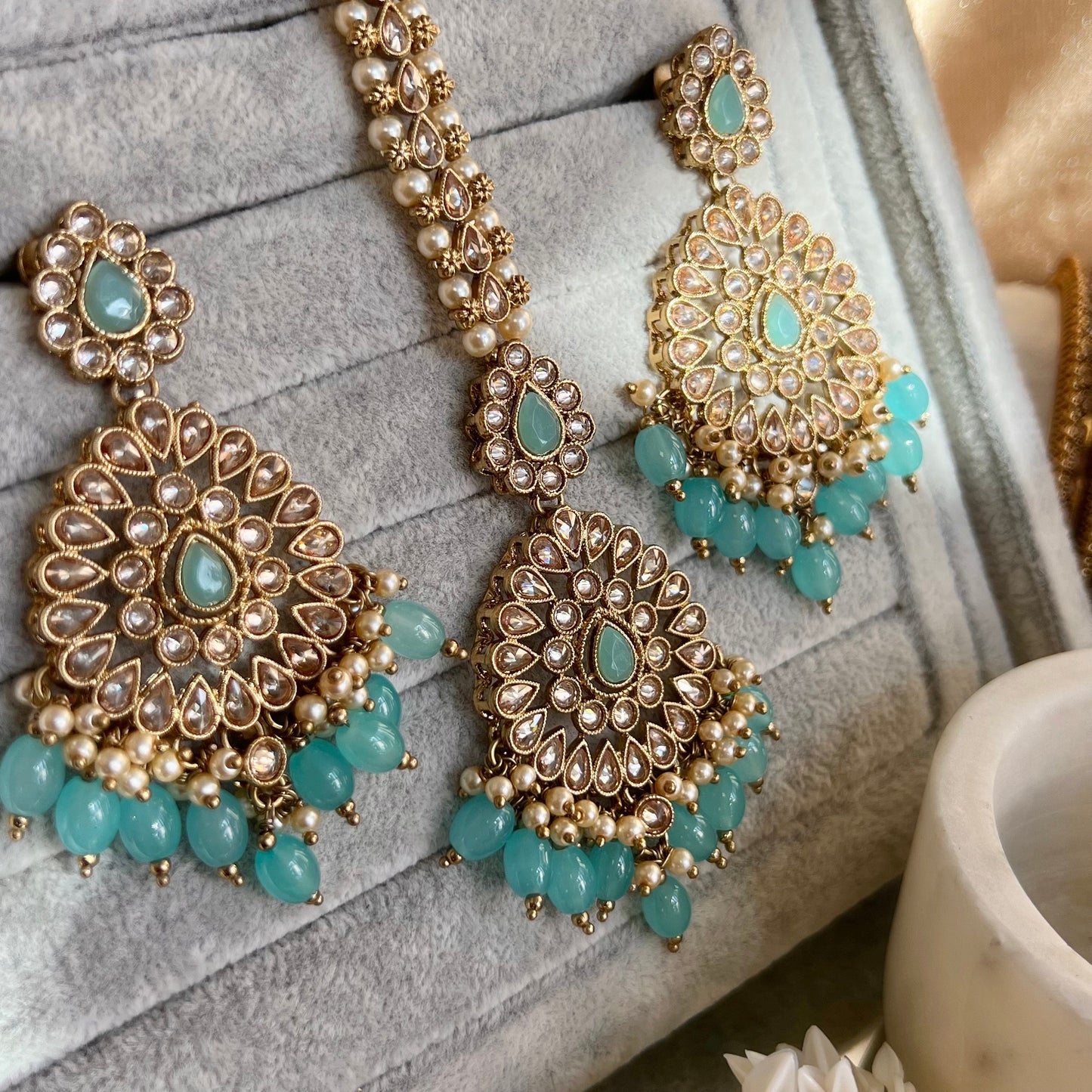 Blue Earring and Tikka/ Flat Earring Indian/ Pakistani Style