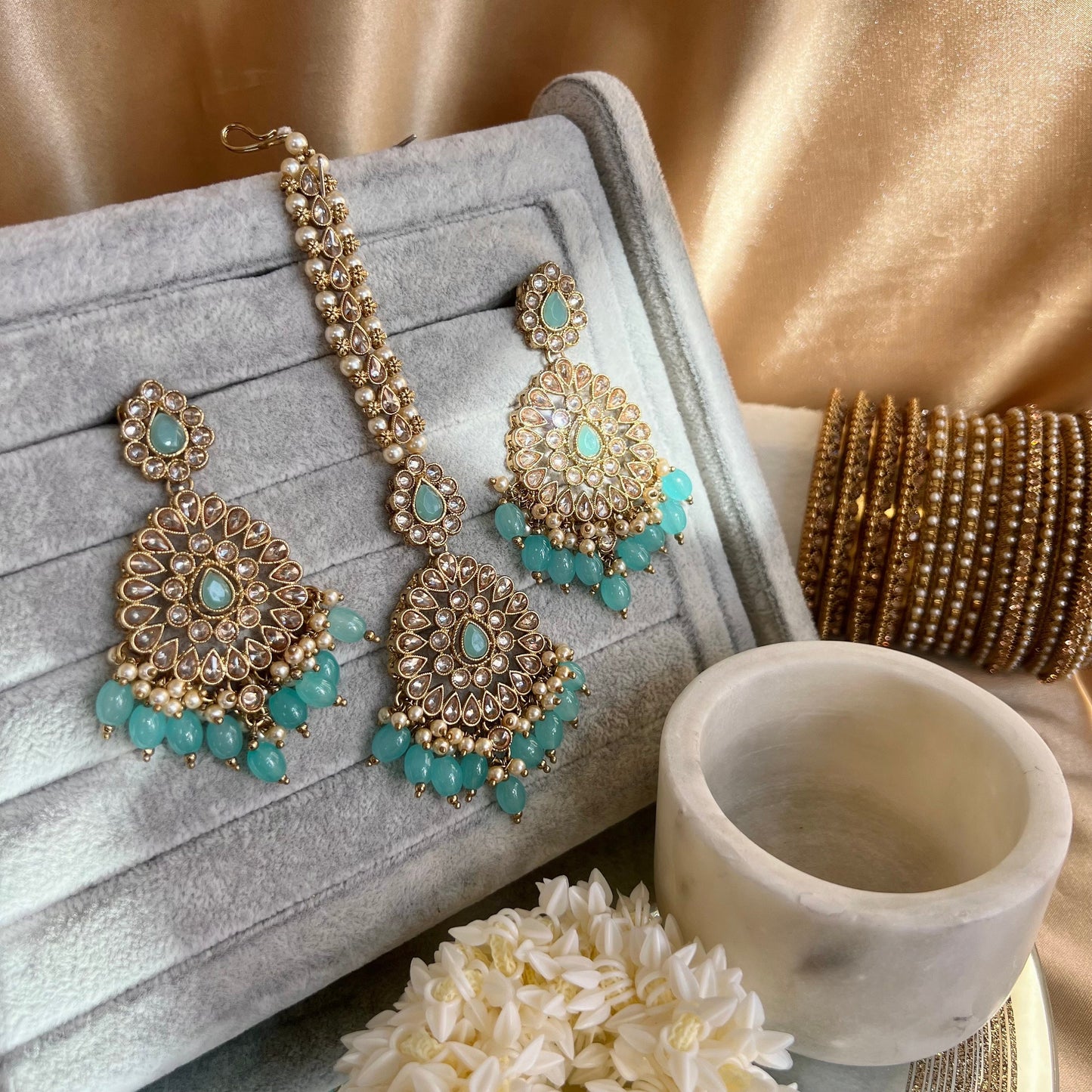 Blue Earring and Tikka/ Flat Earring Indian/ Pakistani Style