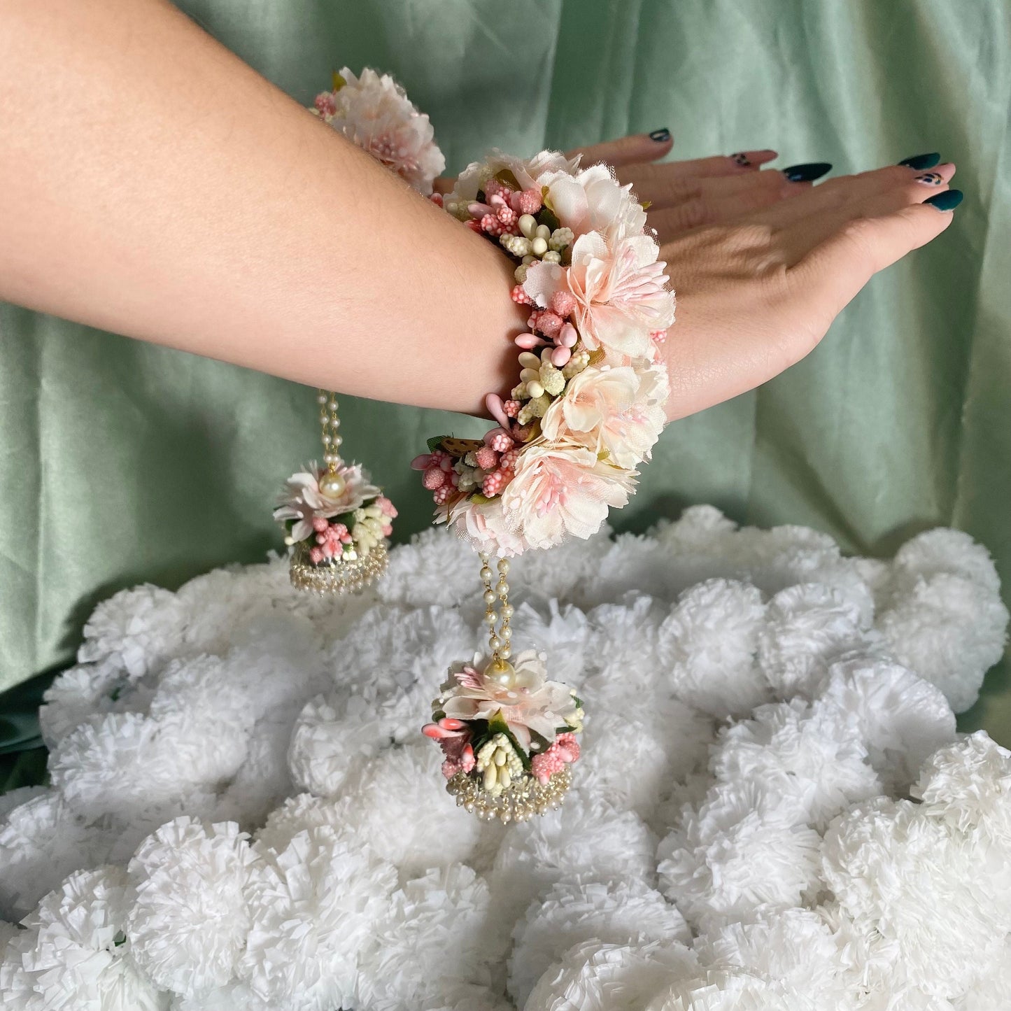 Pink Haldi Floral Kaleereh/Hathpool Haldi Floral Bangles with Pink Floral - Set of 2/Indian/ Pakistani/Jewelley/ Fashion Bracelet