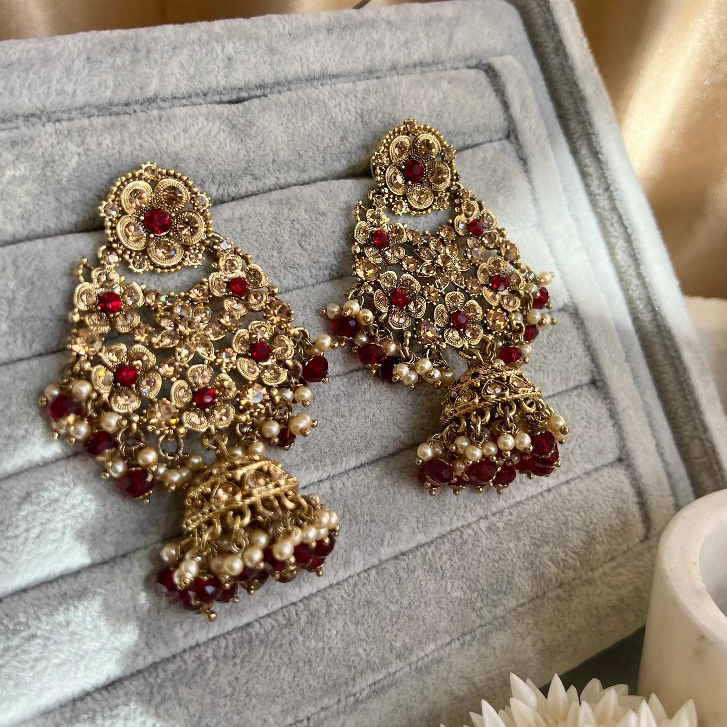 Indian/ Pakistani and Asian Style Earring. Maroon Jhumka Fashion Earring