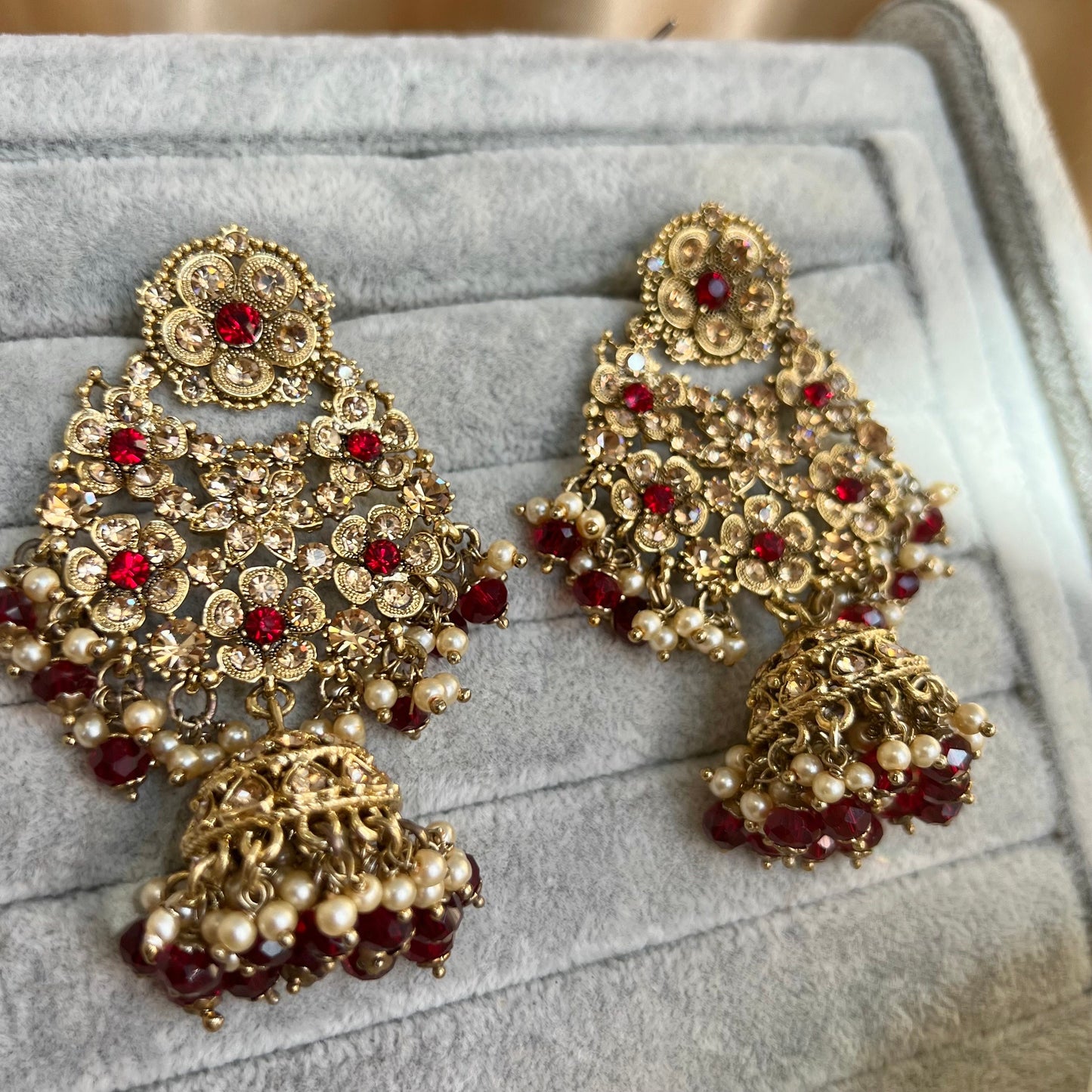 Indian/ Pakistani and Asian Style Earring. Maroon Jhumka Fashion Earring